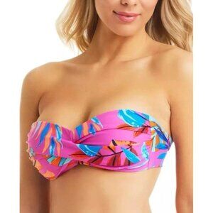 Bar III Women's Paradise Palms Twist Bandeau Bikini Top Pink Magenta Size Medium